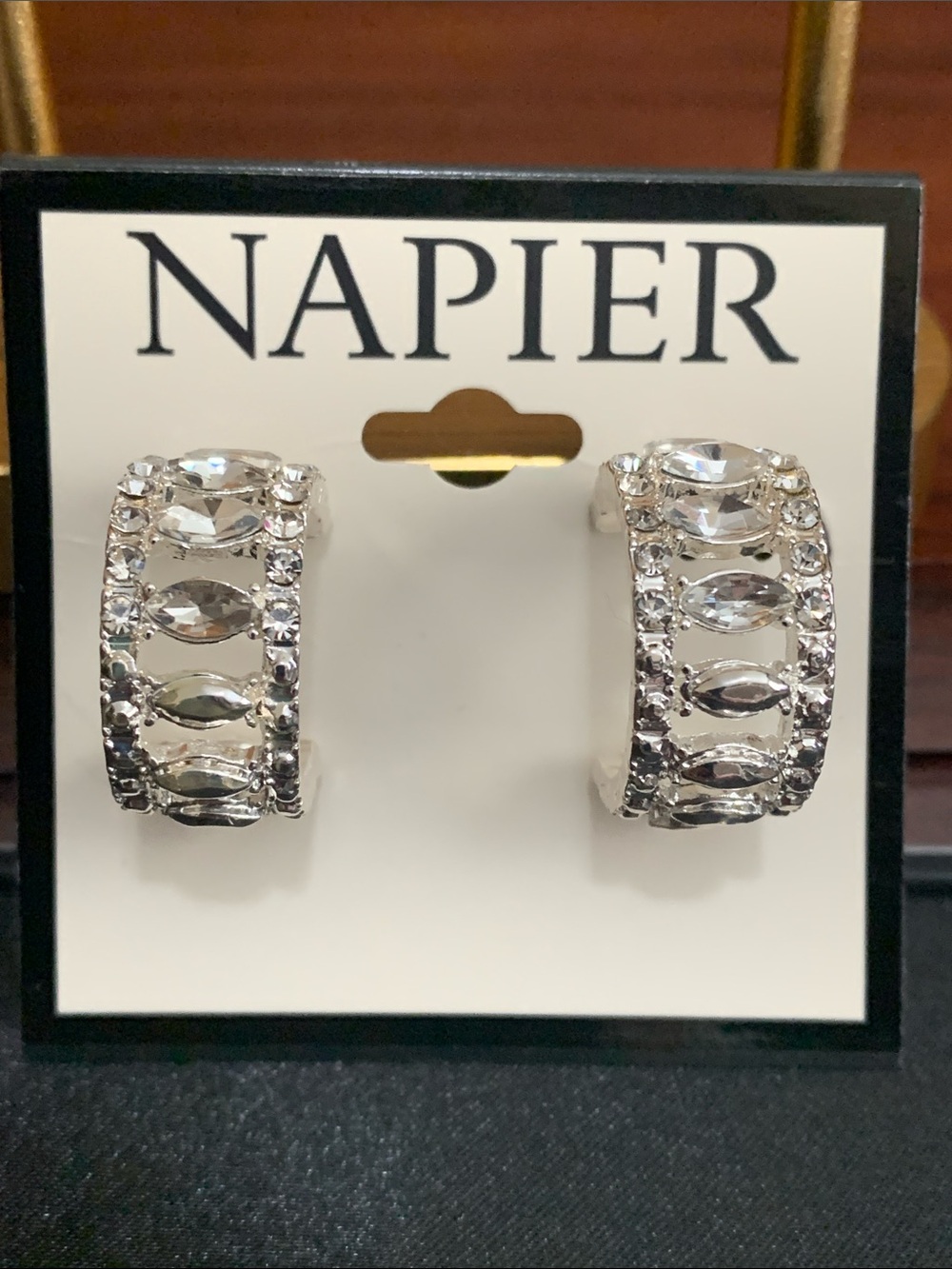 NWT Napier silver tone crystal hoop earrings